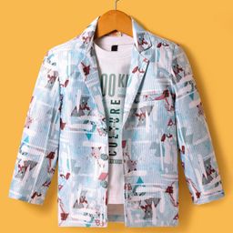 Rikidoos Full Sleeves Abstract Printed Blazer With Tee - Sky Blue & White-image-59