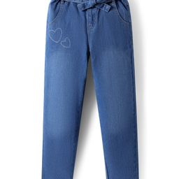 Pine Kids Full Length Washed Denim Jeans with Hearts Rhinestone Print - Blue-image-95