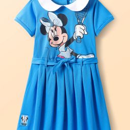 Babyhug Disney Single Jersey Knit Half Sleeves Peter Pan Collar Frock With Minnie Mouse Graphics & Fabric Belt - Blue-image-20