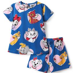 Babyhug Disney Single Jersey Knit Half Sleeves Co-ords Shorts Night Suit with Disney Character Graphics - Navy Blue-image-88