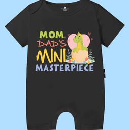 The Peppy Tend 100% Cotton Family Theme Half Sleeves Mom Dads Mini Masterpiece Text Printed Romper - Black-image-8