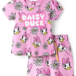 Babyhug Disney Single Jersey Knit Half Sleeves Co-ords Shorts Night Suit with Daisy Duck Graphics - Pink-image-91