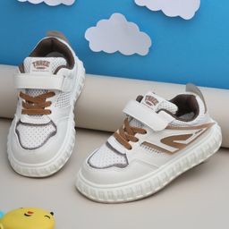 TRUFFLE COLLECTION Velcro Closure Mesh Detailed Sneakers - White & Beige-image-38
