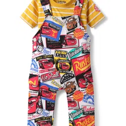 Babyhug Disney Single Jersey Knit Half Sleeve Tee & Dungaree Set with Stripe Design & Disney Pixar Cars Print - Multicolor-picture-11