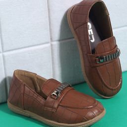 SHOES FOR JUNIORS Self Designed & Metal Applique Detailed Loafers - Brown-image-91