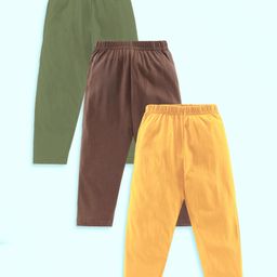 Kiddopanti Cotton Knit Pack Of 3 Solid Pajamas - Brown Mustard & Military Green-image-67