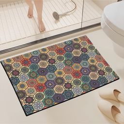 SYGA Non-Slip Diatom Bathroom & Door Mat Multicolor with Hexagonal Mandala Tile Pattern, Quick-Dry & Anti-Skid-picture-30