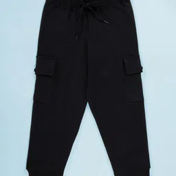 Kiddopanti Fleece Knit Solid Cargo Track Pants - Black-picture-31
