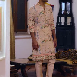 Ankit V Kapoor Men Printed Regular Kurta with Churidar image 3