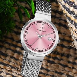CHARLIEKEEN Women Brass Embellished Dial & Stainless Steel Straps Analogue Watch CC-LR008-PNK-CH-image-91