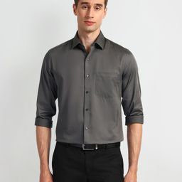 Arrow Men Spread Collar Solid Cotton Slim Fit Formal Shirt-image-70
