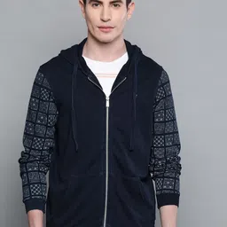 Louis Philippe Jeans Men Navy Blue Solid Hooded Sweatshirt-image-14