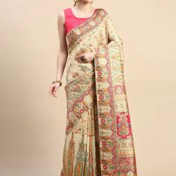 Mohey Beige Printed Silk Saree With Blouse-picture-18
