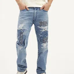 Levi's 555 Blue Cotton Relaxed Fit Distressed Jeans-picture-41