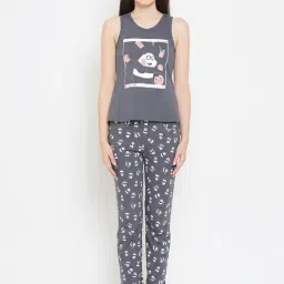 Clovia Grey Printed Top & Pyjama Set-image-85
