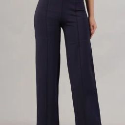 FITHUB Navy Relaxed Fit High Rise Trousers-picture-28