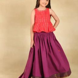 Fabindia Kids Purple Woven Lehenga Set-image-41