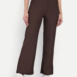 Broadstar Brown Cotton Straight Fit High Rise Trousers-image-94