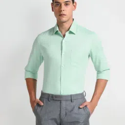 Arrow Green Cotton Slim Fit Self Pattern Shirt-picture-12