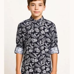 Cavio Boys Black Cotton Floral Print Comfort Fit Shirt-image-15