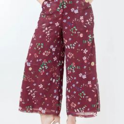 Zink London Maroon Printed Flared Pants-image-68