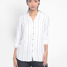 Crimsoune Club White & Grey Striped Shirt-image-54