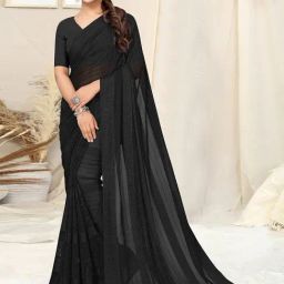 Mirchi Fashion Black Georgette Solid Saree With Unstitched Blouse-image-43