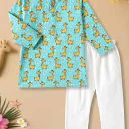 Desi Soota Kids Aqua Cotton Printed Kurta Pants Set-picture-31