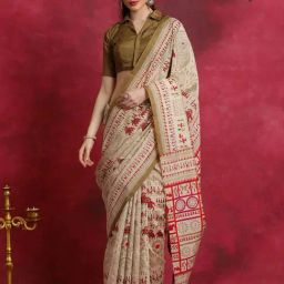 Saree Mall Beige Printed Saree With Unstitched Blouse-image-51