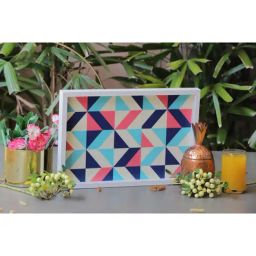 ICRAFT Geometric Series Blue & Pink MDF Serving Tray - Set of 1-8
