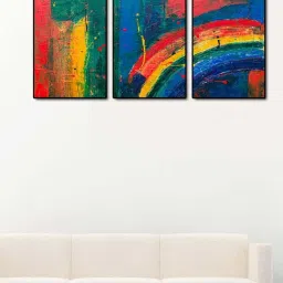 999store Blue & Red Printed Leaves Paintings - Set of 3-41