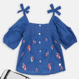 Blue Giraffe Kids Blue Cotton Embroidered Top-image-55