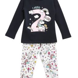 Lazy Shark Kids Navy & White Printed Top with Pants-image-52