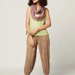 FabBasics by Fabindia Peach & Grey Cotton Striped Stole-image-7