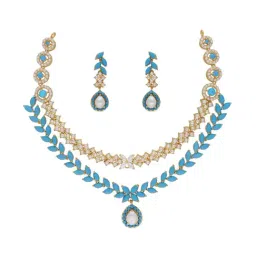 Sri Jagdamba Pearls Blue & Pearl White Alloy Necklace & Earring Set-41