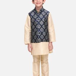 LilPicks Kids Beige & Blue Printed Full Sleeves Kurta Set-picture-5