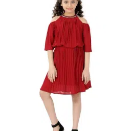 poplins Kids Maroon Cotton Regular Fit Dress-image-56