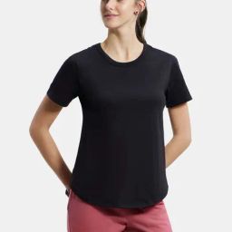 Jockey AW88 Women's Super Combed Cotton Rich Relaxed Fit Solid Curved Hem Styled Half Sleeve T-Shirt-image-22