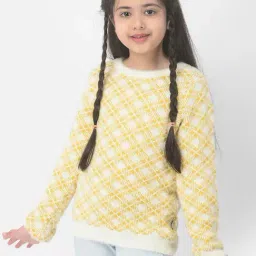 Crimsoune Club Kids Mustard & White Chequered Full Sleeves Sweater-picture-3