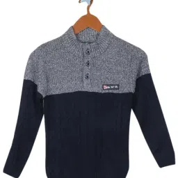 Monte Carlo Kids Grey & Navy Self Design Full Sleeves Sweater-image-13