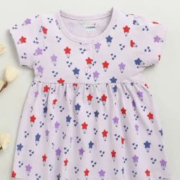 Bumzee Girls Lilac Cap Sleeves Cotton Knee Length Frock-image-82