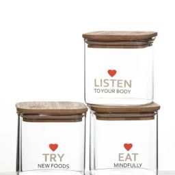 Goodhomes Transparent Glass Storage Jar With Straw & Wooden Lid (0.75 L) - Set of 3-30