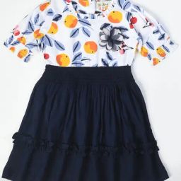 Bella Moda Kids Navy & White Printed Fit & Flare Dress-image-29