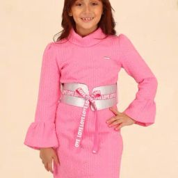 Cutecumber Kids Pink Full Sleeves Knit Dress-image-3