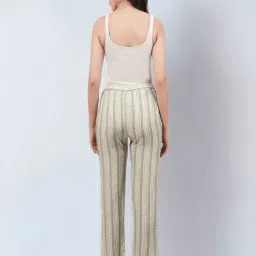 First Resort By Ramola Bachchan Sage Green & Ecru Stripe Pants image 2