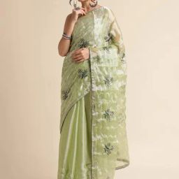 FABMORA Green Embellished Saree With Unstitched Blouse-image-38