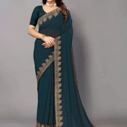 FABMORA Green Embellished Saree With Unstitched Blouse-picture-32