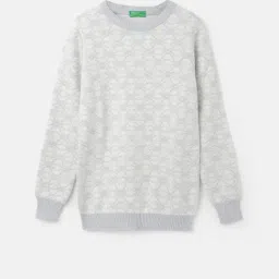 United Colors of Benetton Kids White & Lilac Self Design Full Sleeves Sweater-picture-49