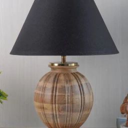 Kapoor Lamp Shades Natural Wood & White Wood Astros Carved Cotton Shade Table Lamp-image-82