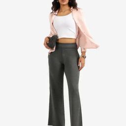 BlissClub Grey Plain Mid Rise Pants-image-95